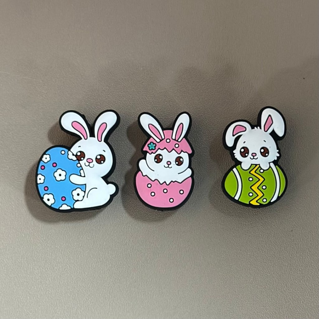 Little Cute Bunny Rabbit Colorful Eggs Easter Silicone Focal Beads