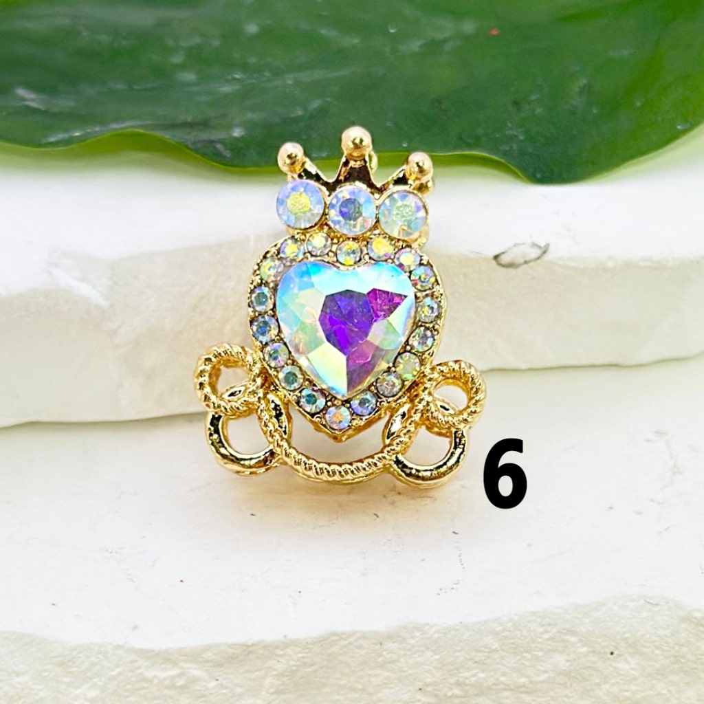 Bling Bling Gold Alloy Heart Crown with Mini AB Rhinestones Colorful Heart Rhinestones Beads, Around 26*22MM