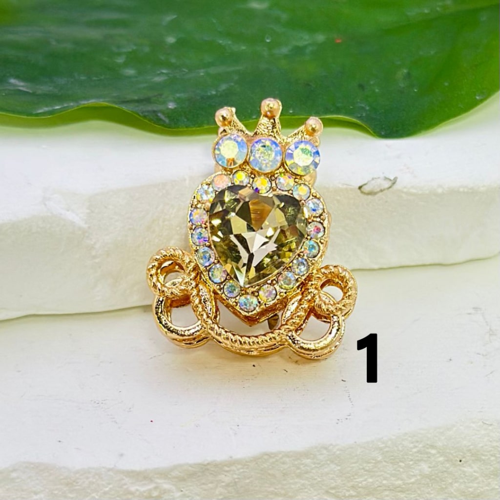 Bling Bling Gold Alloy Heart Crown with Mini AB Rhinestones Colorful Heart Rhinestones Beads, Around 26*22MM