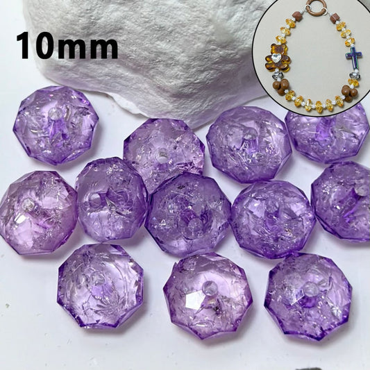 Clear Purple Polyhedral Broken Inside Flat Acrylic Beads, 10MM