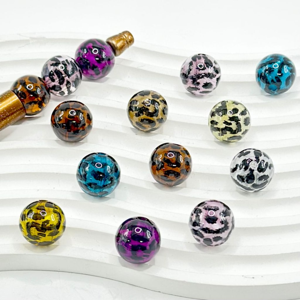 Dark Color Series Translucent Glossy Jaguar Cow Prints Round Acrylic Beads, 16MM, Please Read the Description