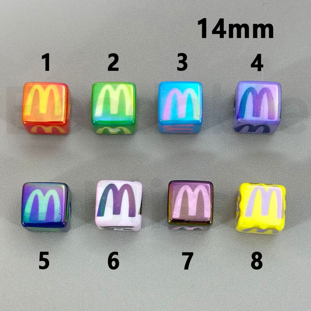 UV Finish Cute Colorful Mcdonal Cube Square Acrylic Beads, 14MM, Please Read the Description