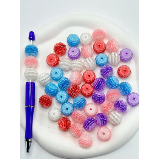 Strip Sugar Acrylic Beads with Clear Color Sugar, 16mm, ZY