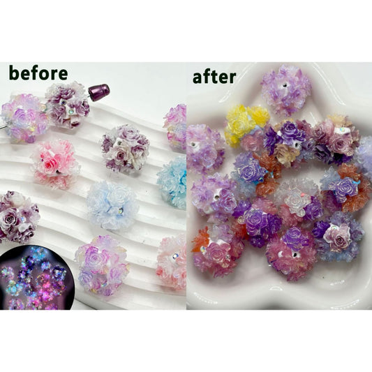 Luminous Color Changing Cute Shiny Glittery Flowers AB Rhinestones Round Clay Beads, Around 24MM