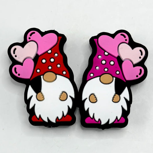 Cute Gnome Dwarf in Pink Red Christmas Hat Heart Silicone Focal Beads