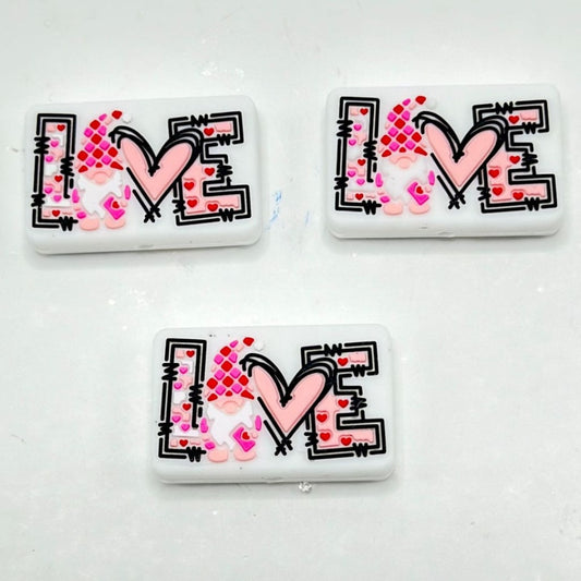 Little Cute Gnome Heart Love Letters Valentines Rectangle Silicone Focal Beads