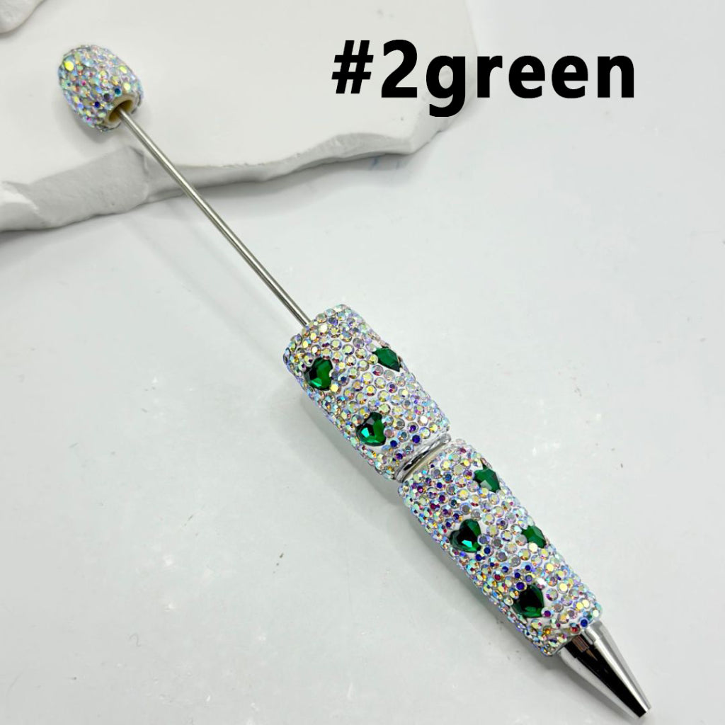 Beadable Clay Pens with Multi-Color Hearts Mini AB Rhinestones Covered the Entire Pen