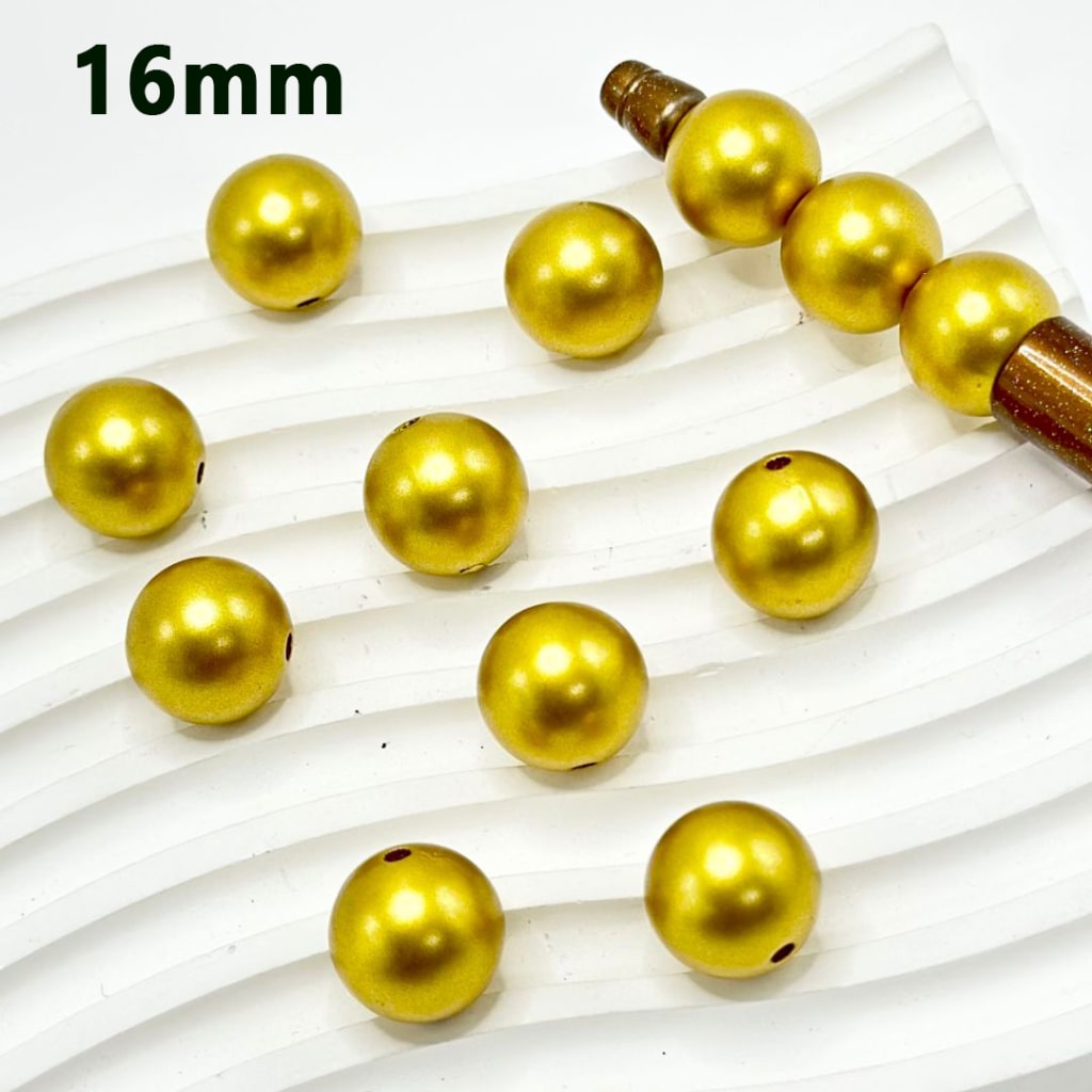 Gold Silver Black White Matte Color Round Acrylic Beads, 16MM