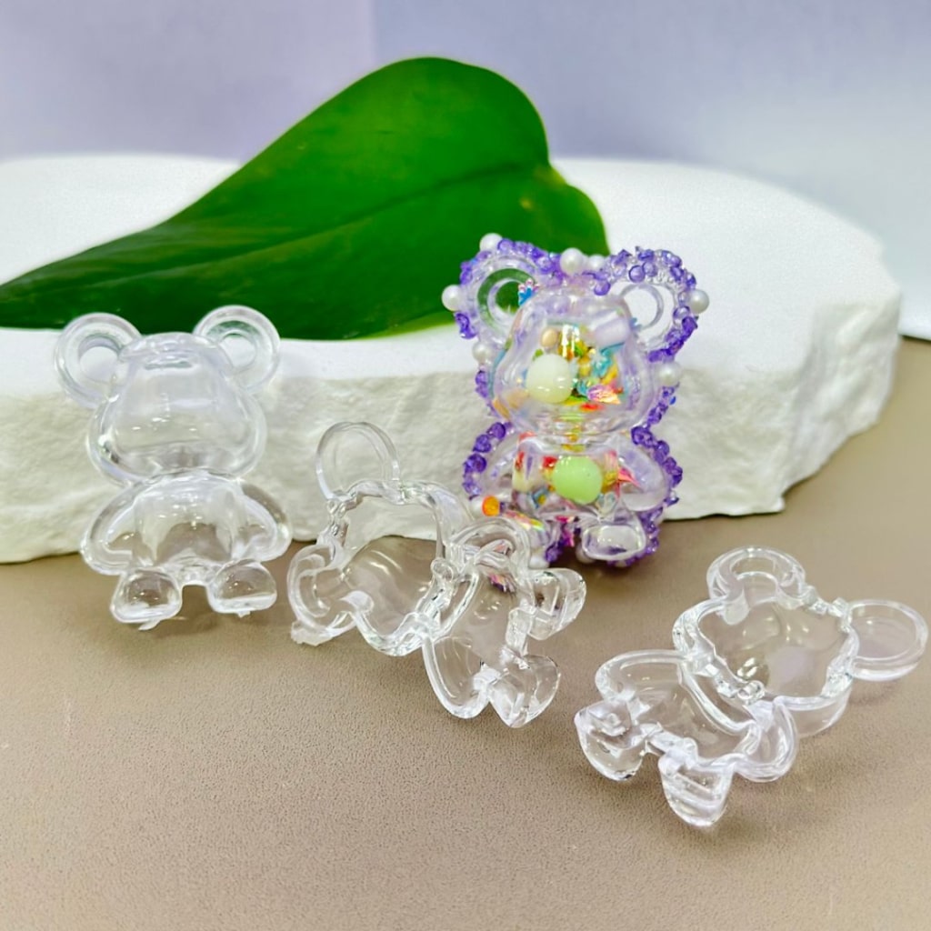 DIY Beadable Clear Hollow Bear Acrylic Beads, Around 36*26MM