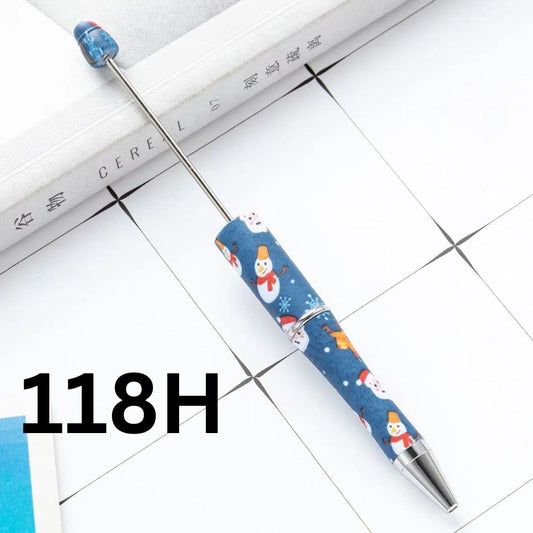 Blue Floral with Santa Printed Beadable Pens Number 118H