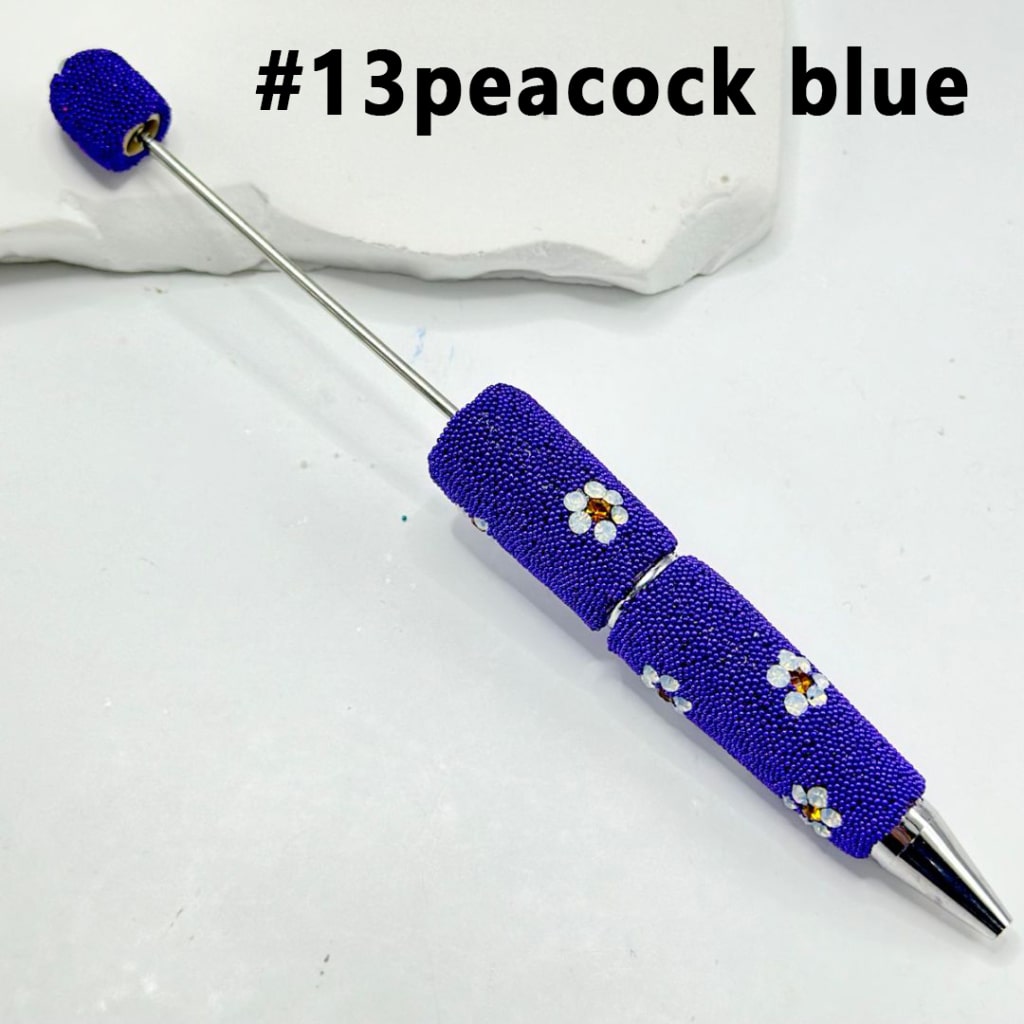 Beadable Clay Pens with Cute Flowers Mini Rhinestones Covered the Entire Pen