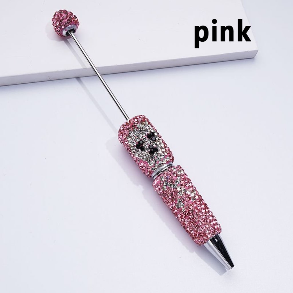 Horror Skeleton Skull Head Design Beadable Clay Pens with Colorful Rhinestones Covered the Entire Pen