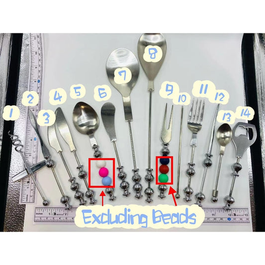 Beadable Corkscrew Bottle Opener, Envelope Opener, Cheese Butter Knife, Dessert Spoon, Fork, Teaspoon, Grill Utensils