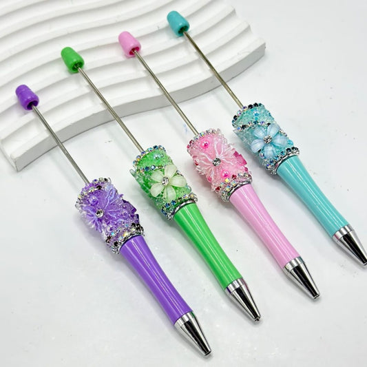 Beadable Pen with Colorful Rhinestone Chain Mini Cute Butterfly Flower Shiny Pearls in Solid Color