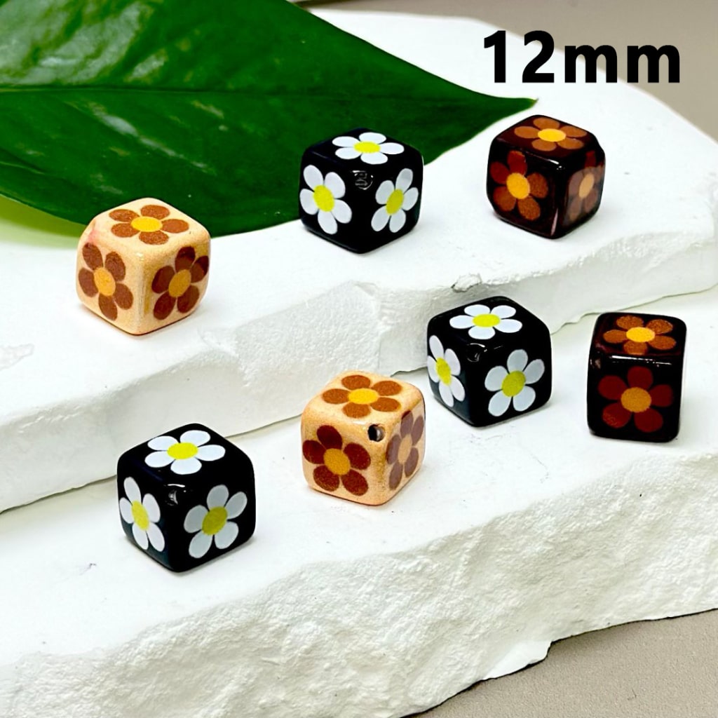 Mini Cute Flowers Cube Square Acrylic Beads, 12MM, Please Read the Description