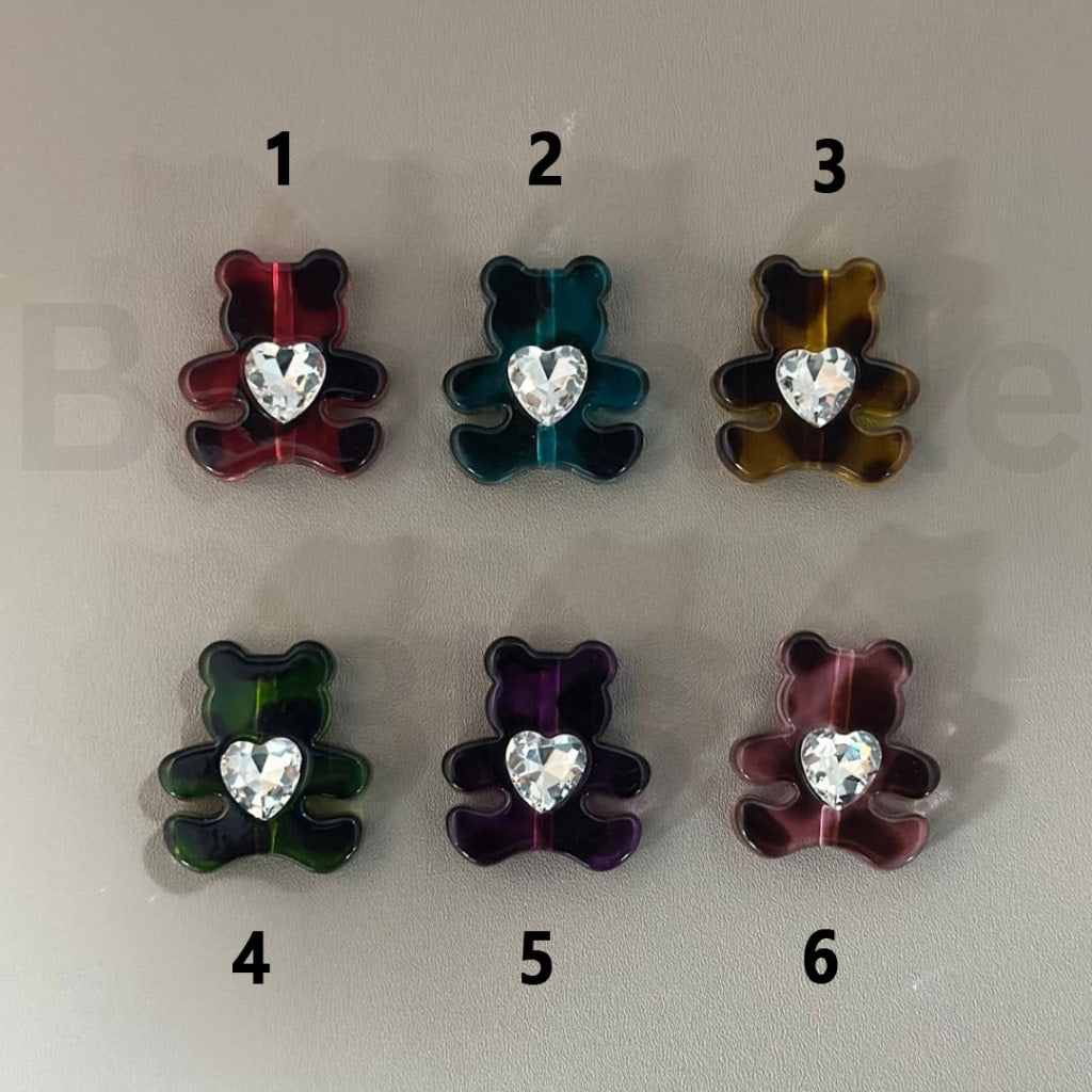 Mini Cute Colorful Clear Bears with Brown Spots Clear Heart Rhinestone Acrylic Beads, Around 27*30MM, Please Read the Description