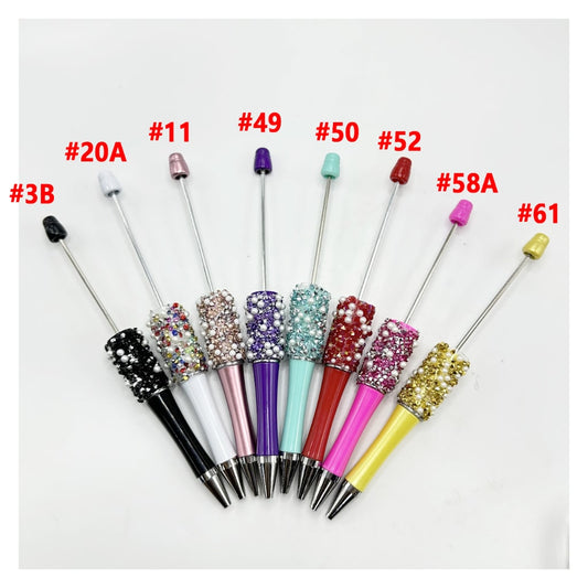 Diamond Shape Solid Color Rhinestones and White Pearls Beadable Pens