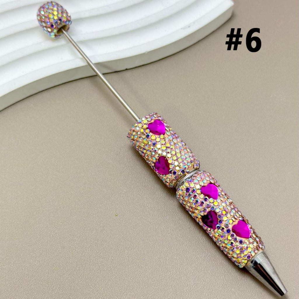 Beadable Clay Pens with Colorful Hearts & AB Rhinestones Covered the Entire Pen