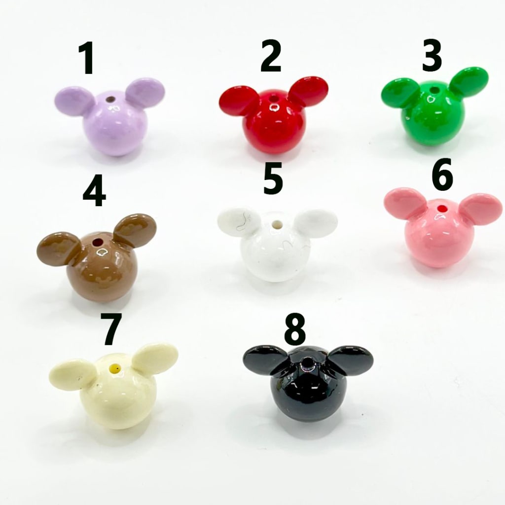 Vivid Solid Color Micki Mouse Head Acrylic Beads, Around 29*23MM