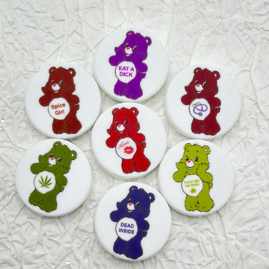 All Color Of Lovely Bears Round Printed Silicone Focal Beads Random Mix