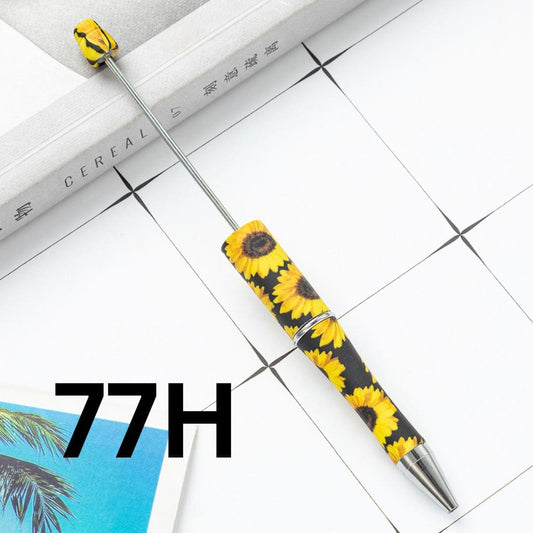 Black Floral with Sunflowers Printed Beadable Pens Number 77H