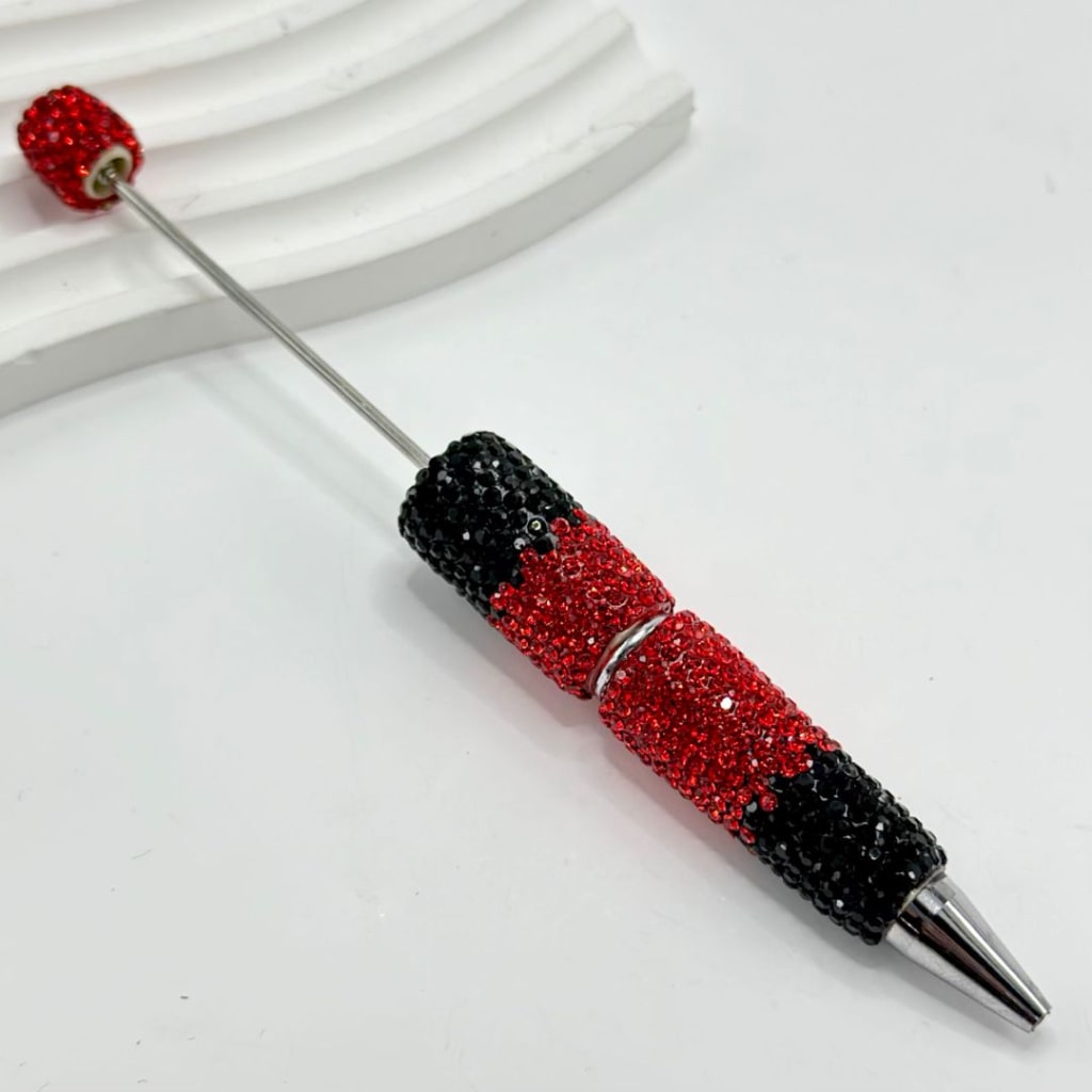 Beadable Clay Pens with Black Red Rhinestones Covered the Entire Pen