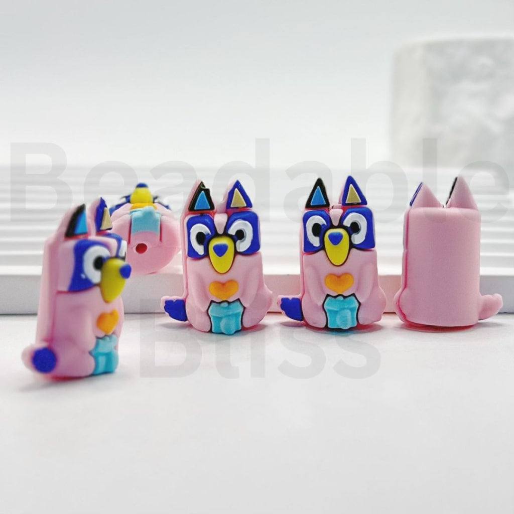 3D Mini Cute Blue Dog Puppy Silicone Focal Beads