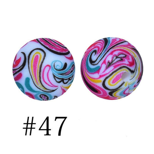 Colorful Raindrops Waves Water Painting Pattern Printed Silicone Beads Number 47