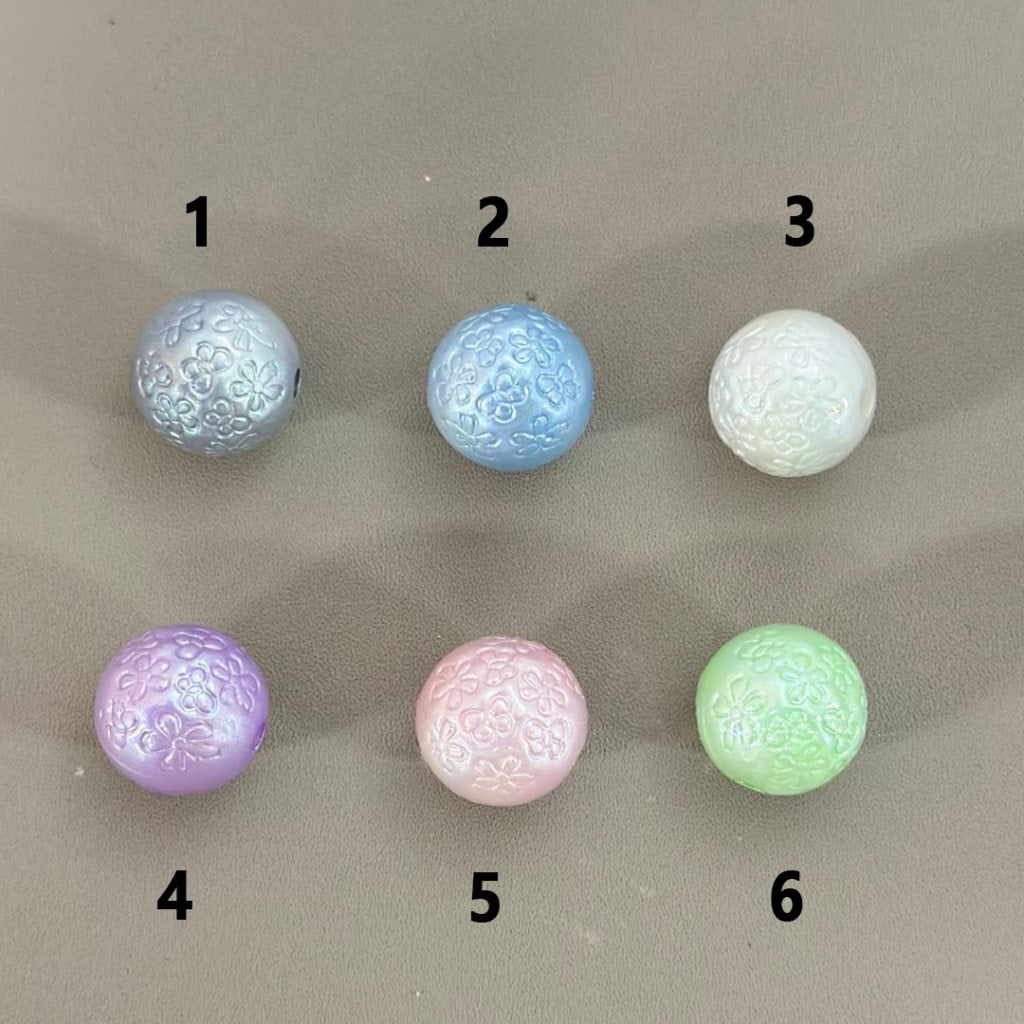 Shiny Colorful Round Acrylic Beads with Mini Cute Flowers, 16MM, Please Read the Description