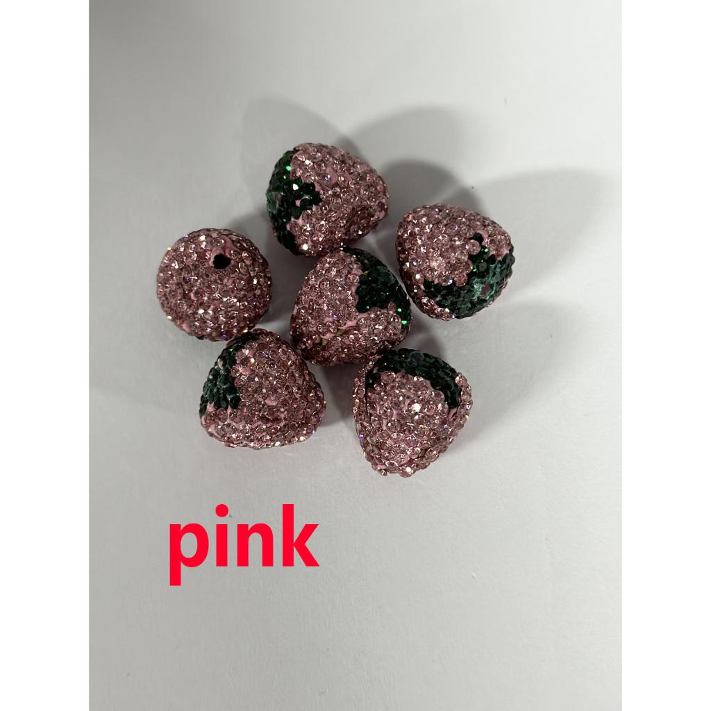 Strawberry Clay Beads with Rhinestones  18mm by 16.5mm, ZY, Can Fit Pen