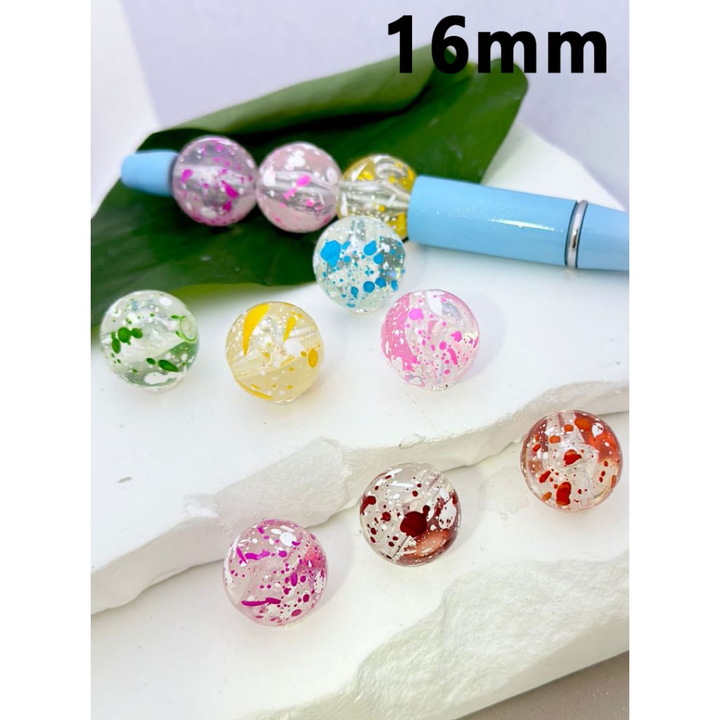 Colorful Spots Clear Round Acrylic Beads, 16MM, Please Read the Description