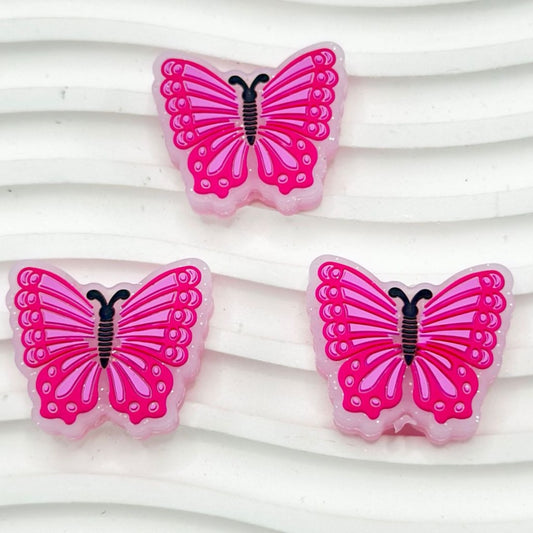 Vivid Cute Red Pink Glitter Butterfly Silicone Focal Beads