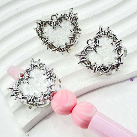 Delicate Silver Alloy White Heart Clay Beads with Shiny Clear Rhinestones Mini Stones Clear Oval Pearls, Around 26*29MM