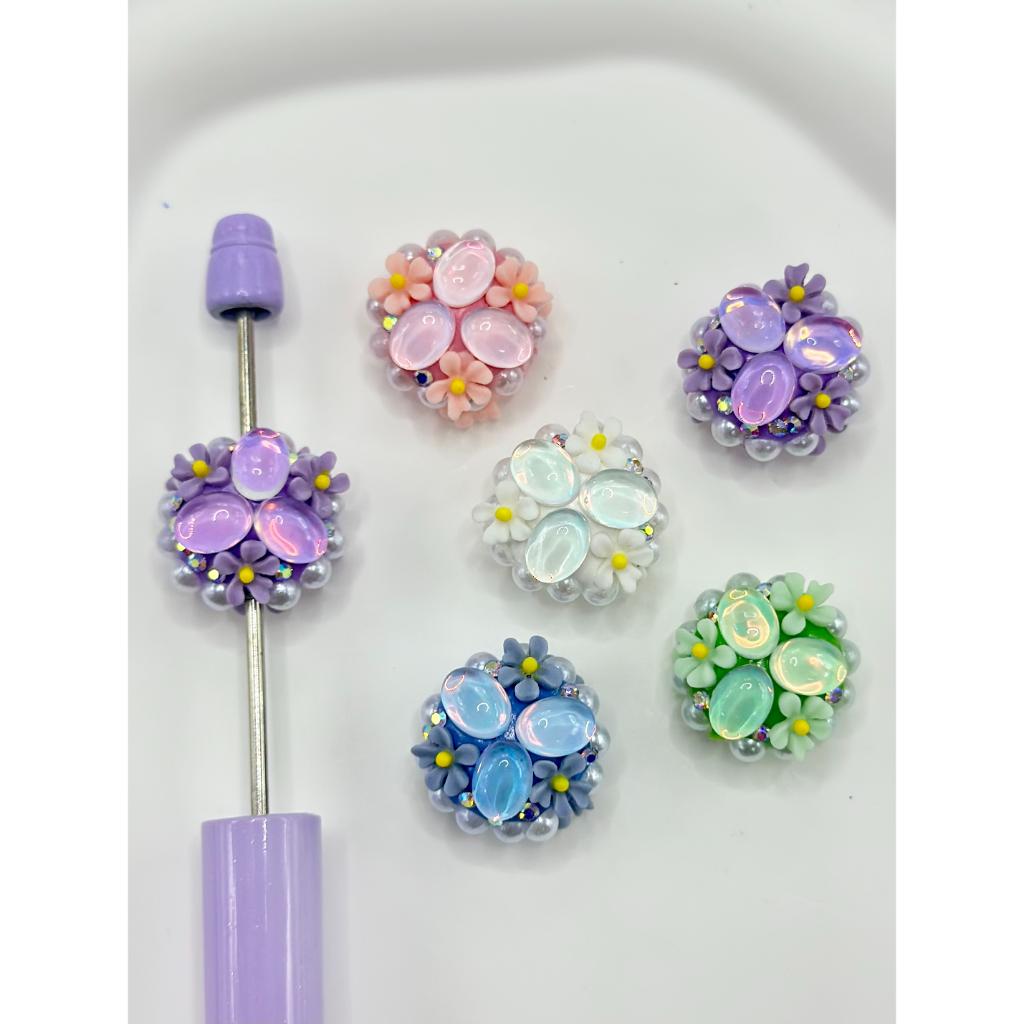 Spring Daisy Clay Beads with Crystal Rhinestones, Flower, Pearl Flat Back