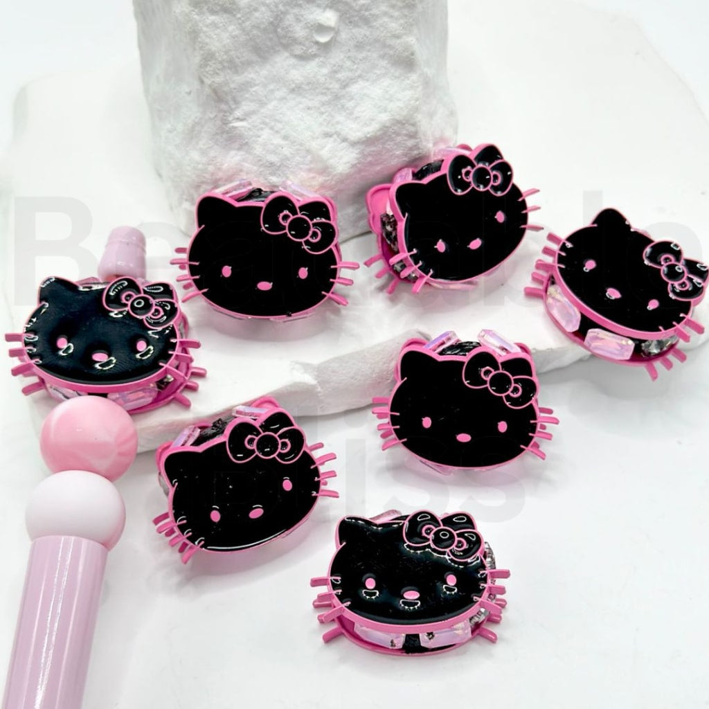 Exquisite Colorful Alloy Sanri HK Kitten Cat Head with Shiny Rhinestones Clay Beads, Around 32*22MM