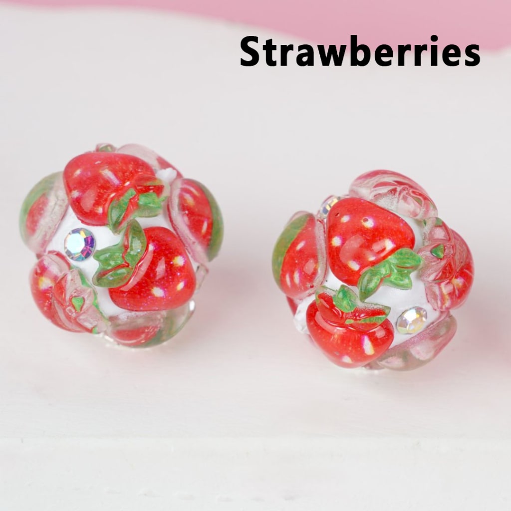 Cute Vivid Fruits Pineapples Strawberries Peaches Carrots Watermelons Cherries AB Rhinestones White Round Clay Beads, Around 16MM