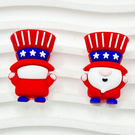 3D Little Cute Gnome with a USA America National Flag Hat Silicone Focal Beads