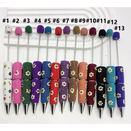 Beadable Clay Pens with Cute Flowers Mini Rhinestones Covered the Entire Pen