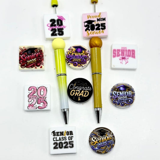 Senior Class of 2025 Graduation Degree School Silicone Focal Beads, Random Mix