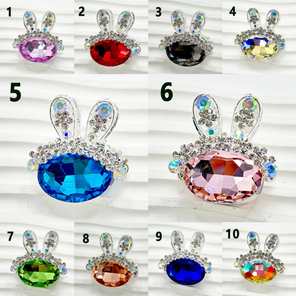 Exquisite Bling Bling Silver Hollow Alloy Bunny Rabbit Head with AB Clear Rhinestones Large Oval Diamond Beads, Around 33*36MM