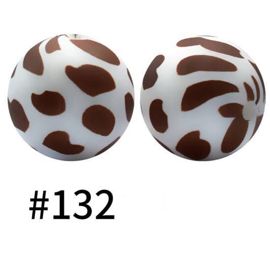 Brown Cow Print Pattern Printed Silicone Beads Number 132