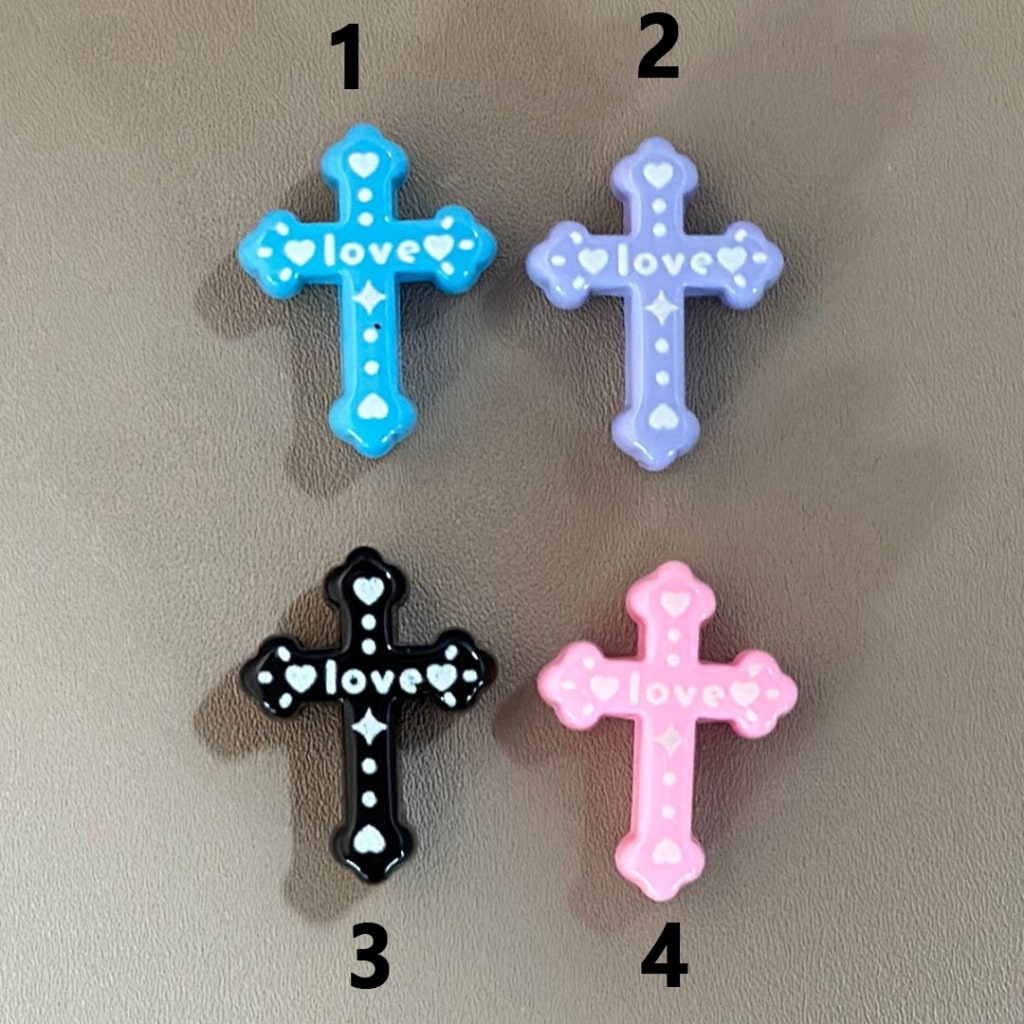 Mini Cute Love Cross Acrylic Beads in Solid Color, Around 26*20MM, Please Read the Description