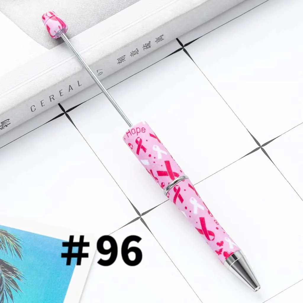 Pink and White Breast Cancer Awareness Ribbon Printed Beadable Pens Number 96