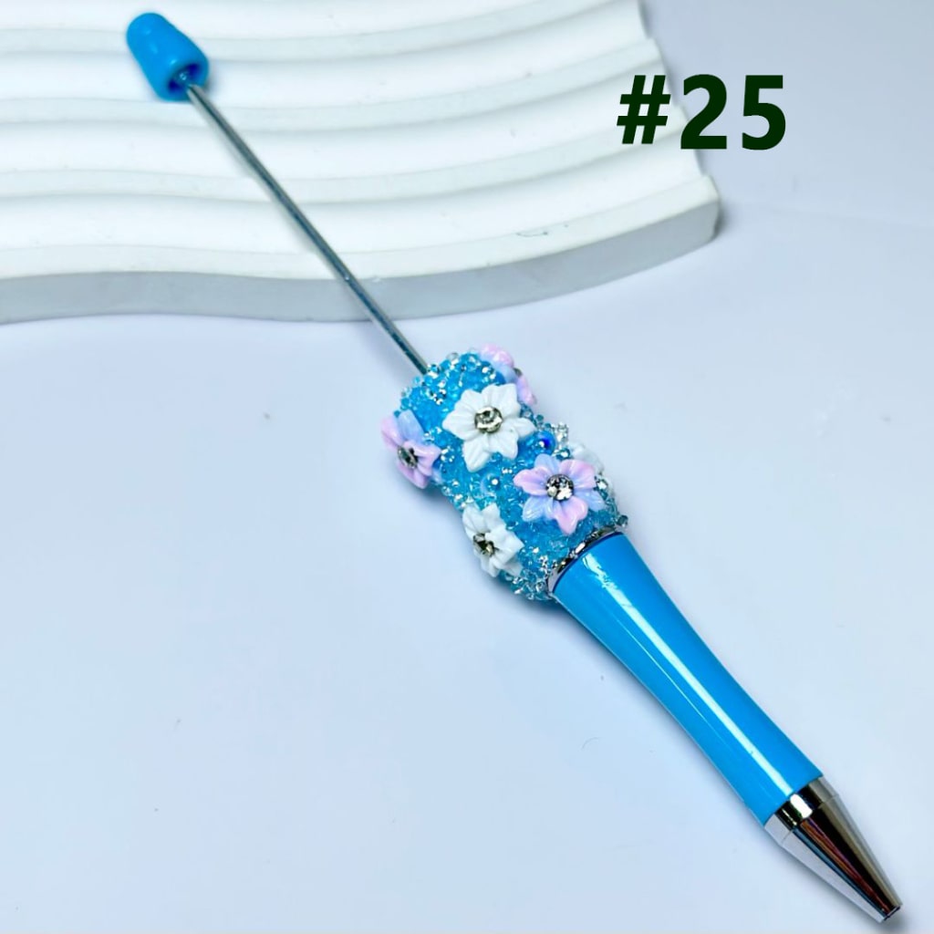 DIY Beadable Pen with Mini Cute Flowers Clear Rhinestone Inside Shiny Pearls in Solid Color