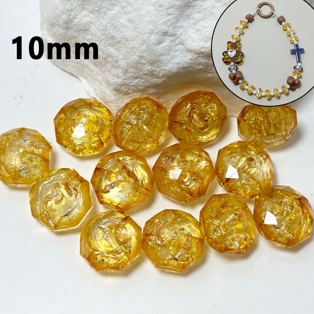 Clear Orange Polyhedral Broken Inside Flat Acrylic Beads, 10MM