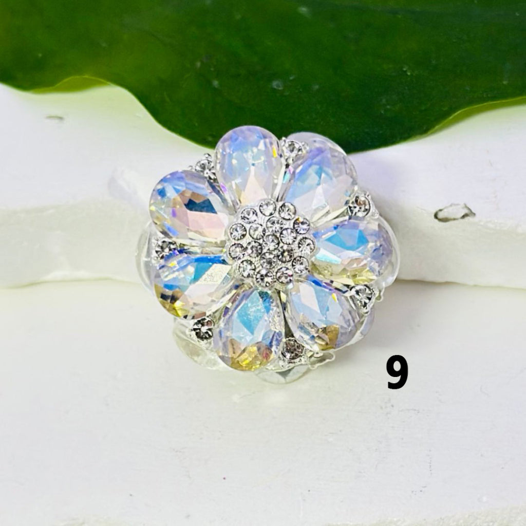 Bling Bling Fancy Silver Alloy Flower with Clear & Colorful Rhinestones Oval Pearls Clay Beads, 25MM