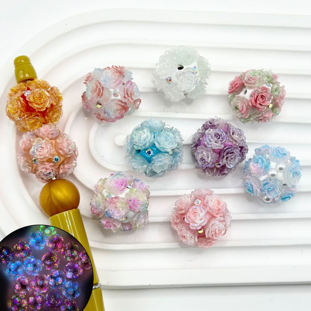 Luminous Colorful Cute Flowers AB Rhinestones Round Clay Beads, Random Mix, 20MM