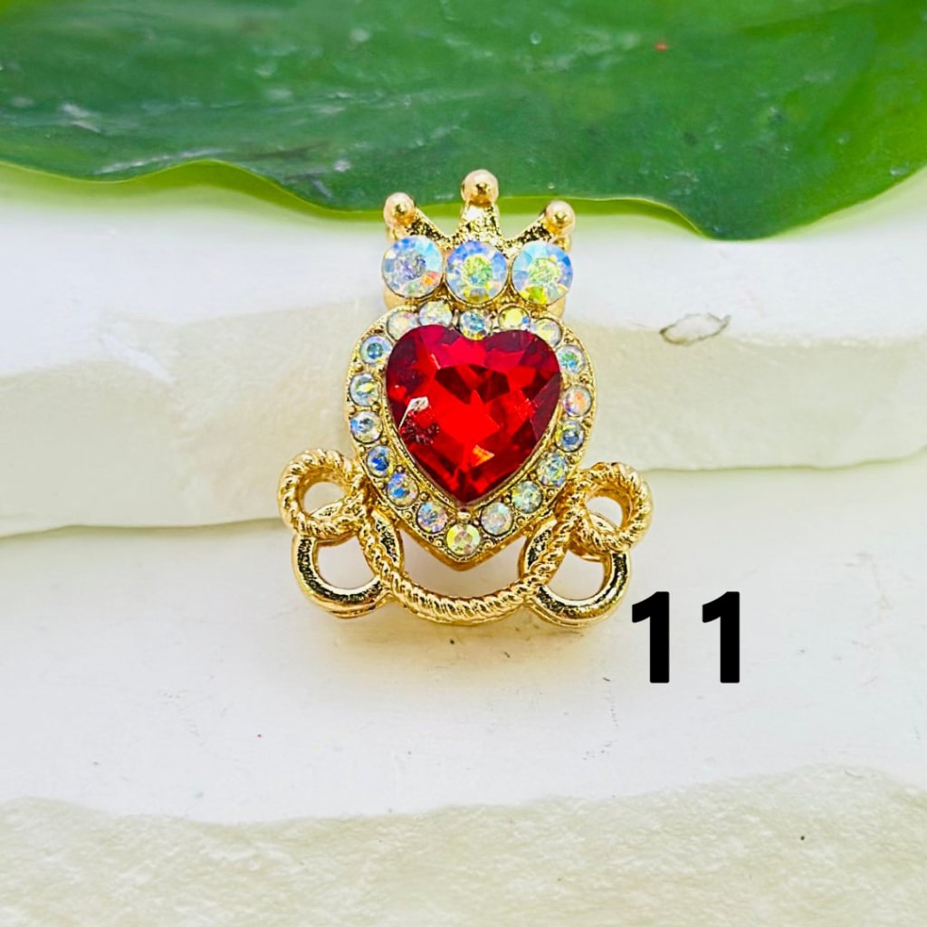 Bling Bling Gold Alloy Heart Crown with Mini AB Rhinestones Colorful Heart Rhinestones Beads, Around 26*22MM