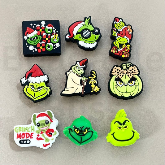 Green Monster Grinc Christmas Series Silicone Focal Beads, Random Mix