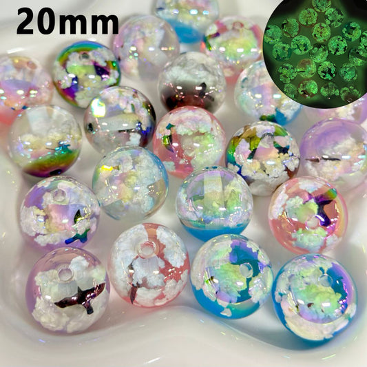 Bling Bling Luminous UV Finish Cloud Little Bird Inside Clear Round Acrylic Beads, 20MM